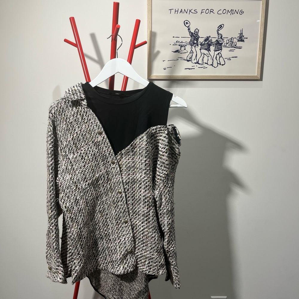 Maje Unique Assymetrical Tweed Sweater Top - US 8
